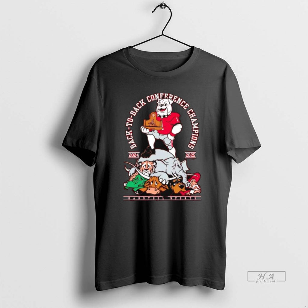 Official Georgia Bulldogs Back To Back Conference Champions 2024 2025 Mascots Graphic
