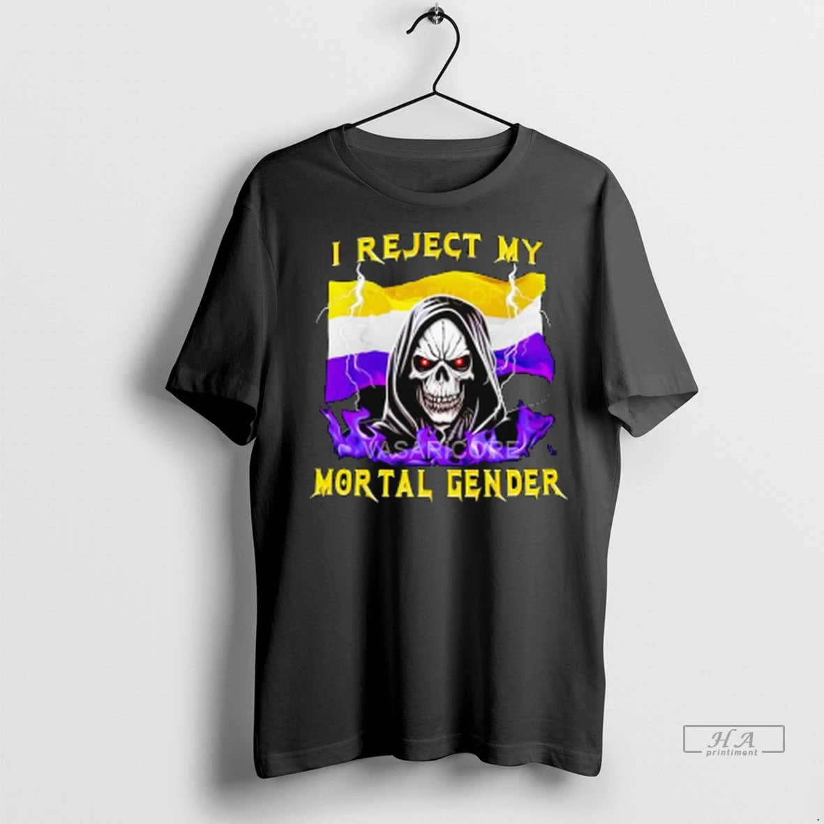 Official I Reject My Mortal Gender Nonbinary Flag Skull Tshirts Sweater