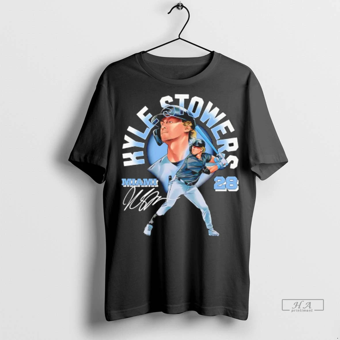 Official Kyle Stowers 28 Miami Marlins Number And Name Arc Autographed Tshirts Sweater