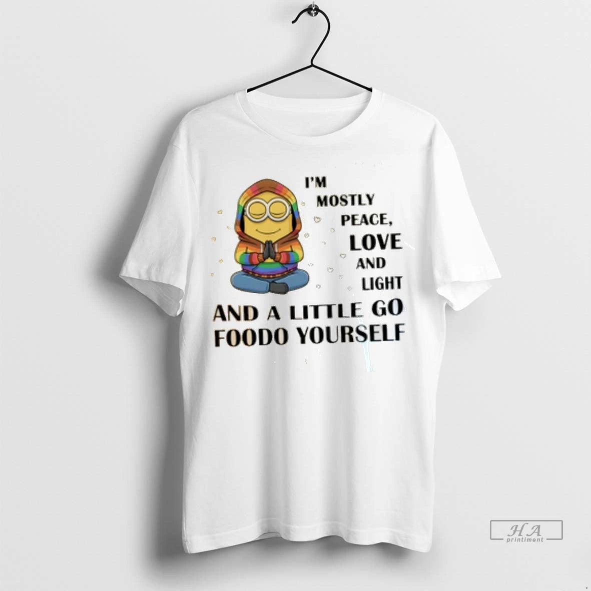 Official Minion Yoga Im Mostly Peace Love And Light And A Little Go Foodo Yourself