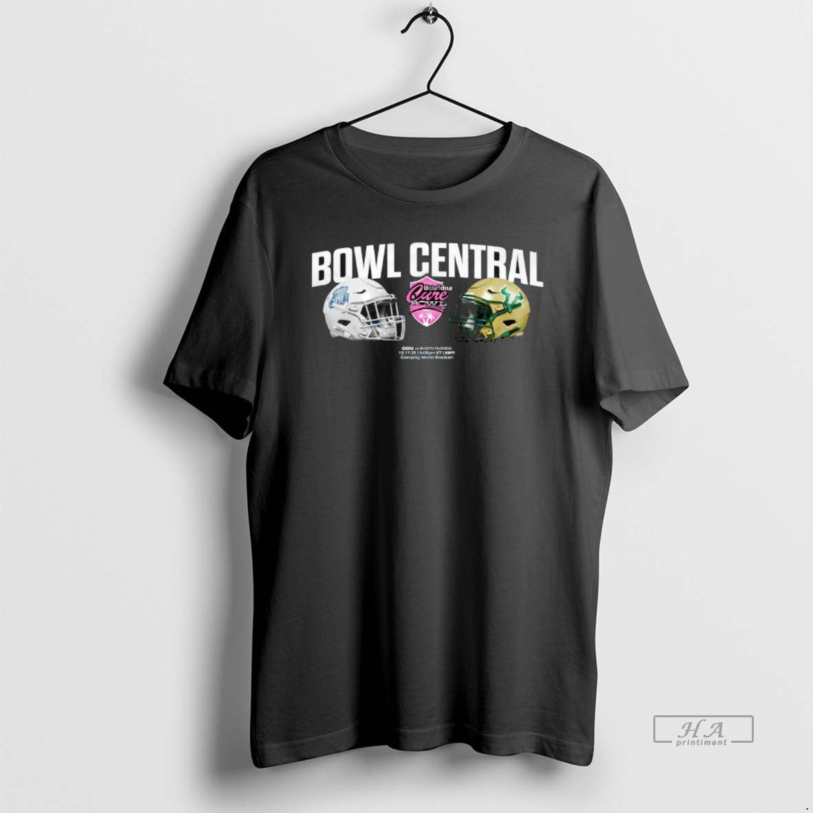 Official Odu Vs South Florida 2025 Cure Bowl Central Dueling Helmets