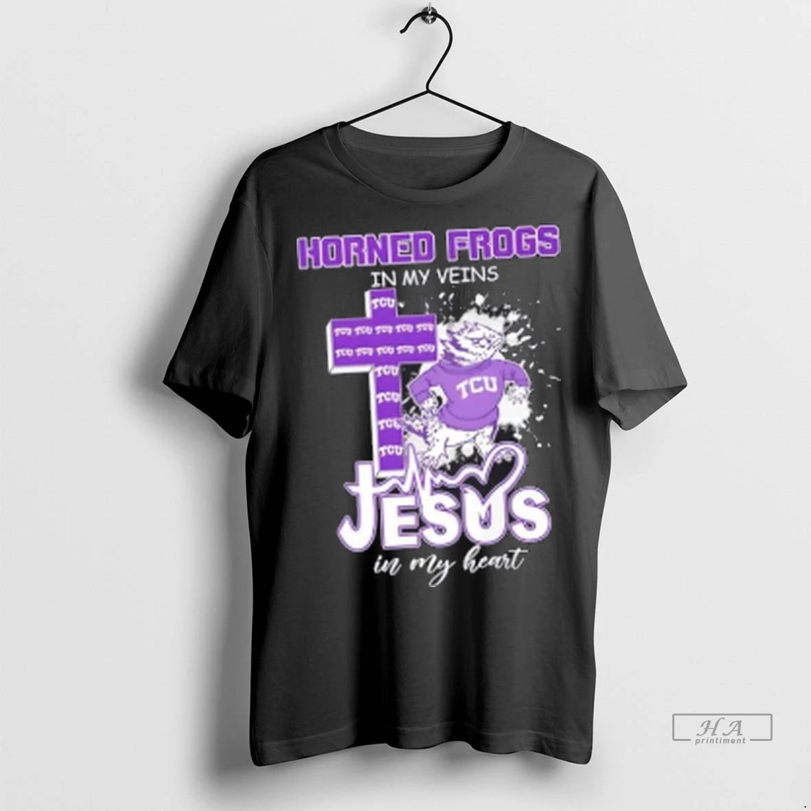 Official Tcu Horned Frogs In My Veins Jesus In My Heart Cross Mascot Tshirts Sweater