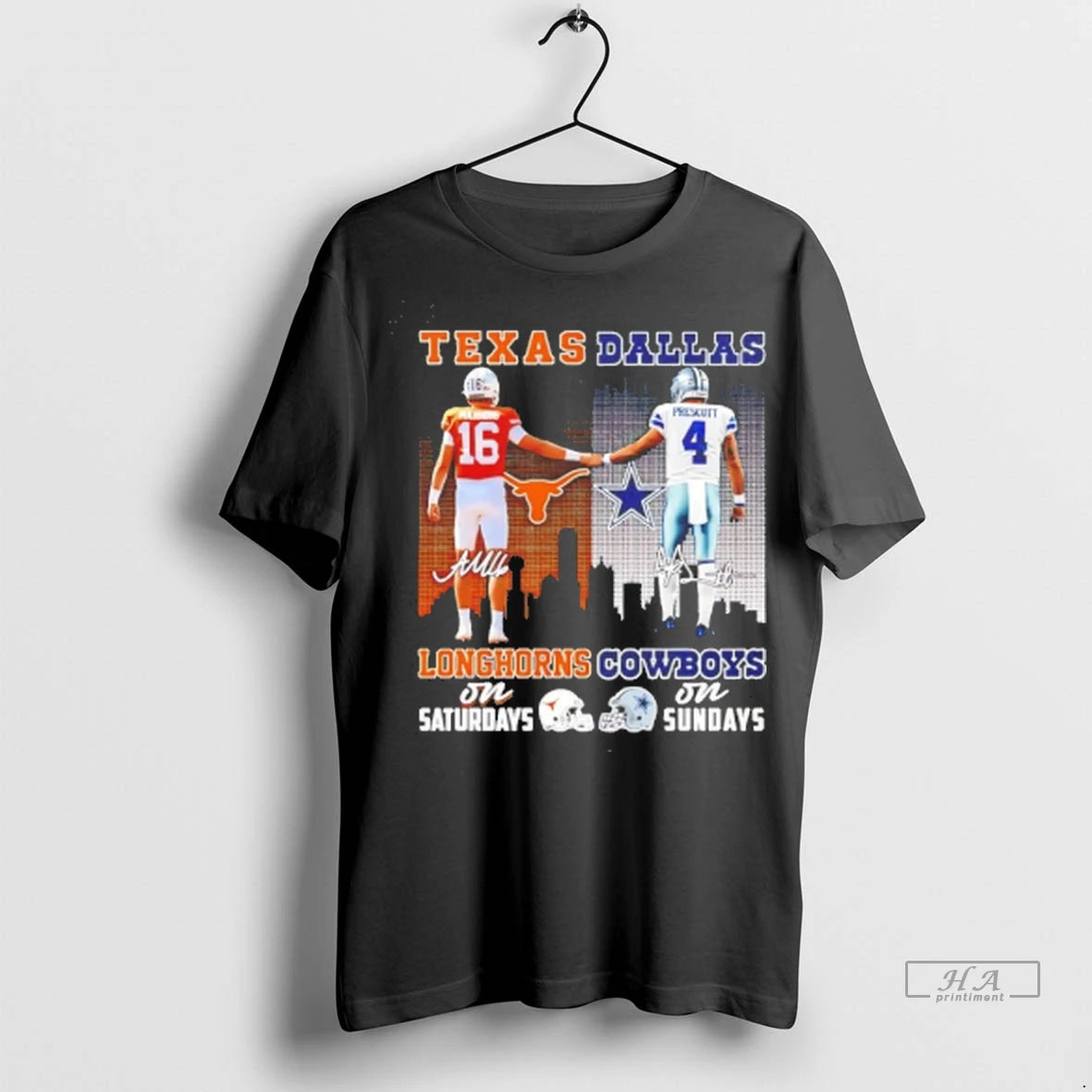 Official Texas Longhorns Arch Manning On Saturdays And Dallas Cowboys Prescott On Sundays Signatures Tee