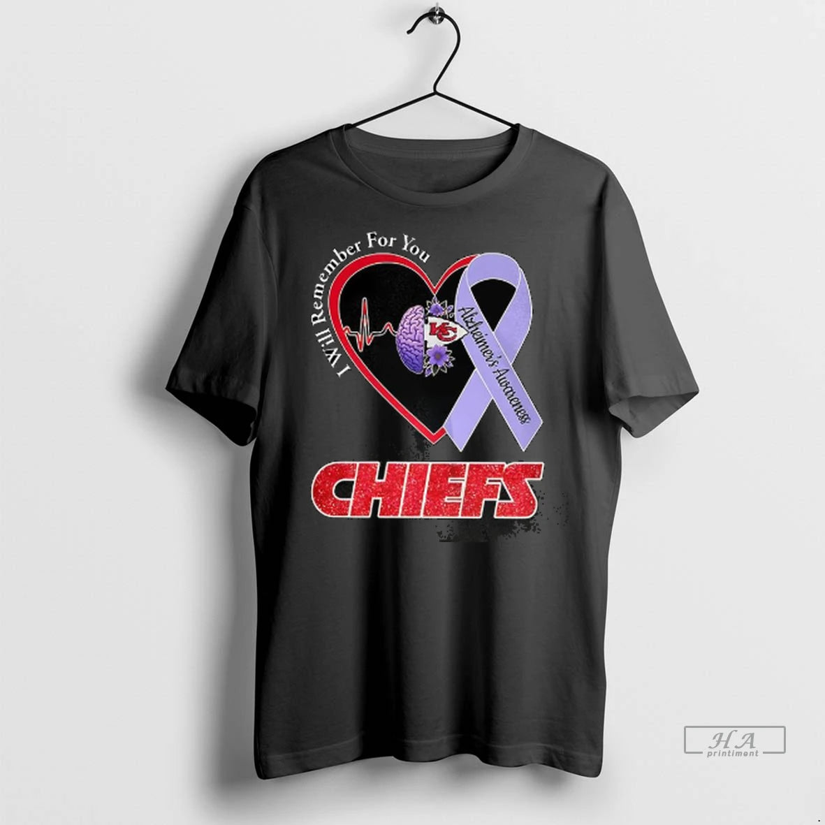 Official Trendy I Will Remember For You Alzheimers Awareness Kansas City Chiefs Heart Purple Ribbon