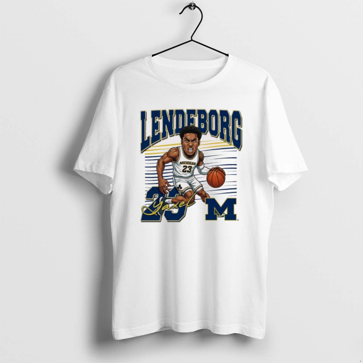 Official Valiant University Of Michigan Wolverines Basketball Yaxel Lendeborg Caricature