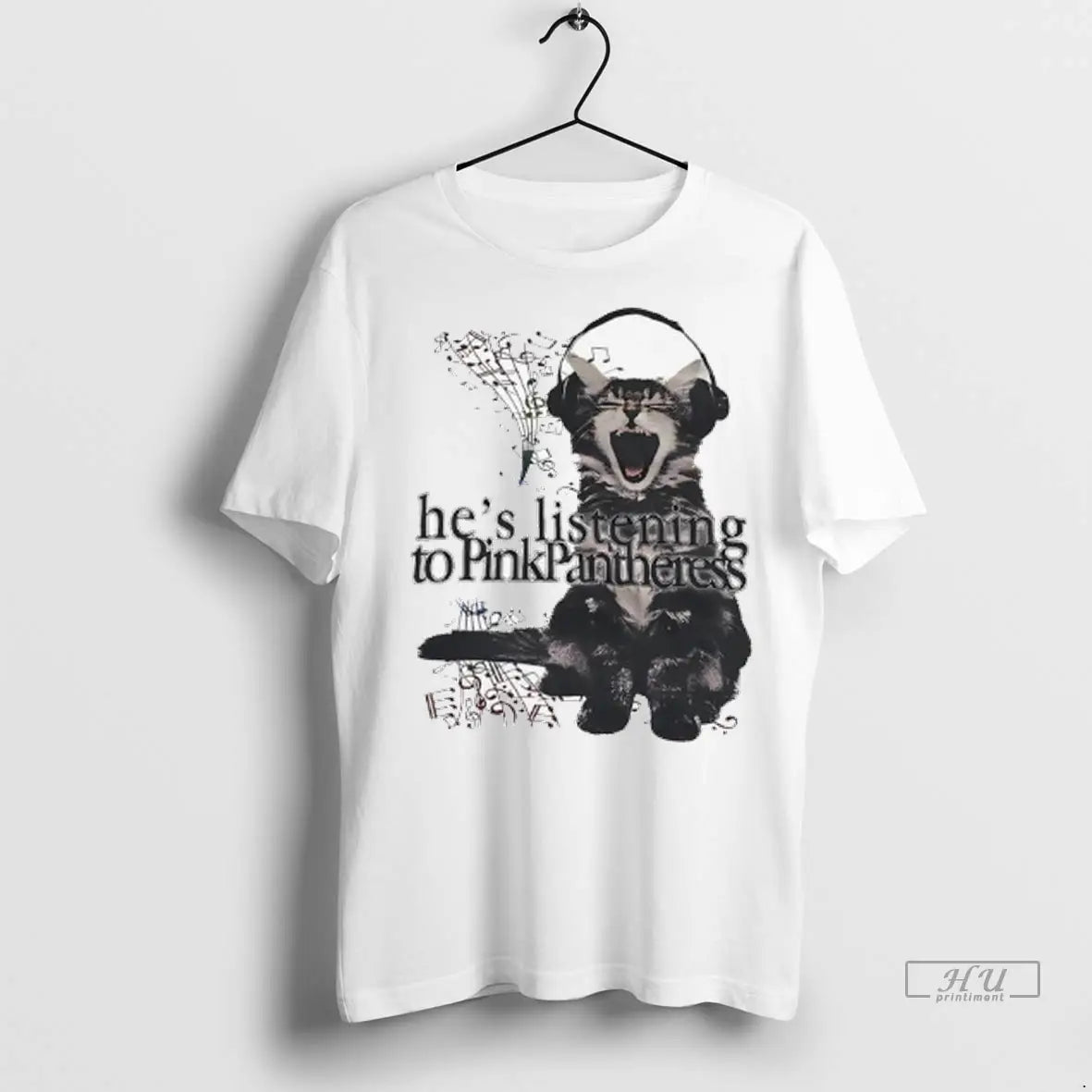 Officials Cat Hes Listening To Pinkpantheress Music Ladies T Shirts