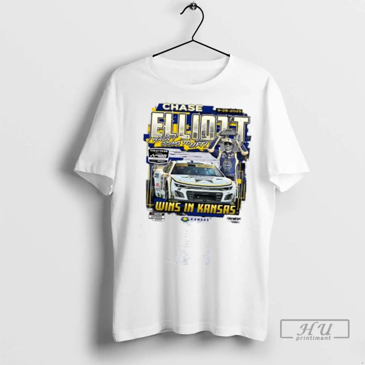 Officials Chase Elliott Checkered Flag Sports 2025 Hollywood Casino 400 Race Winner T Shirts