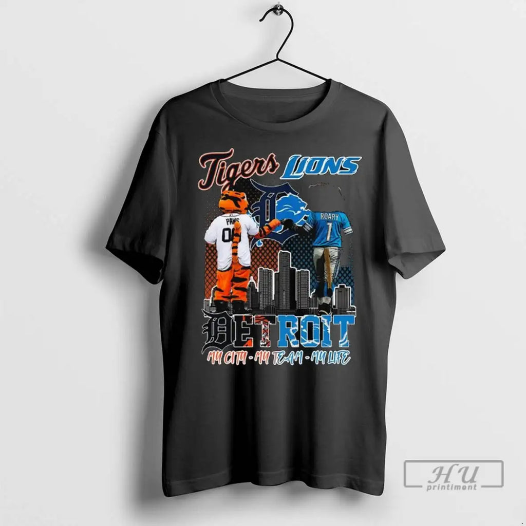 Officials Detroit Tigers And Detroit Lions My City My Team My Life Mascot Long Sleve