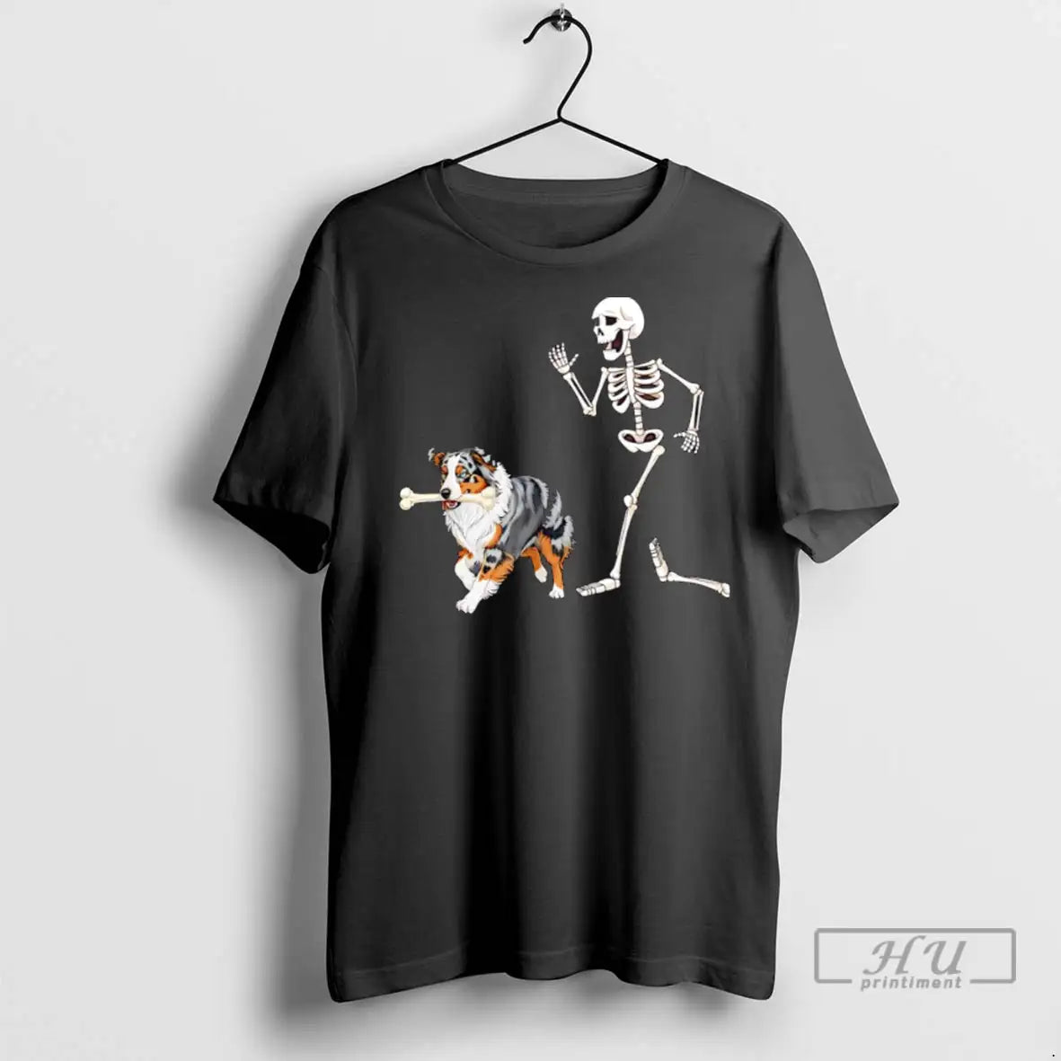 Officials Halloween Australian Shepherd And Skeleton T Shirts