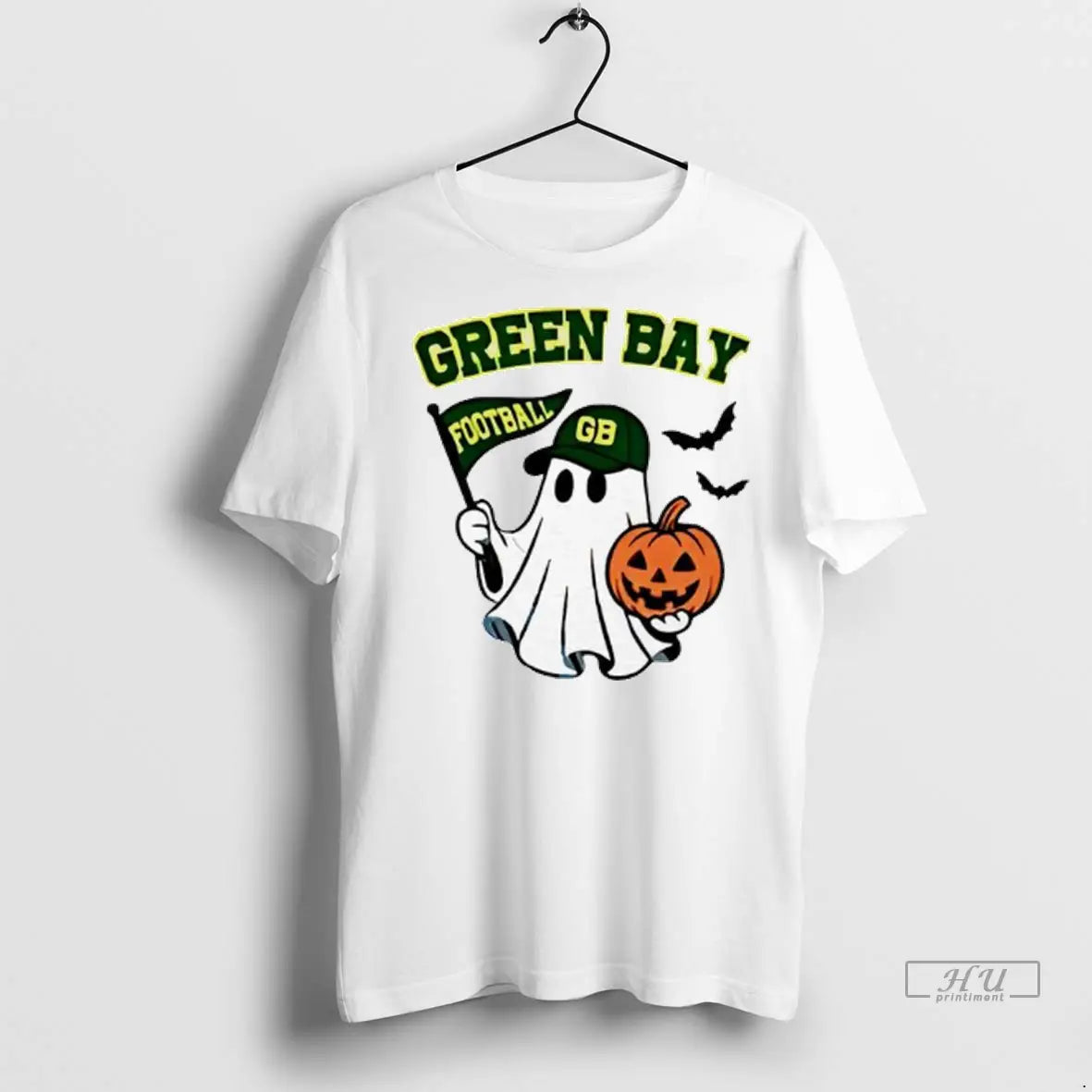 Officials Halloween Ghost Green Bay Packers Football Flag Pumpkin Ladies T Shirts