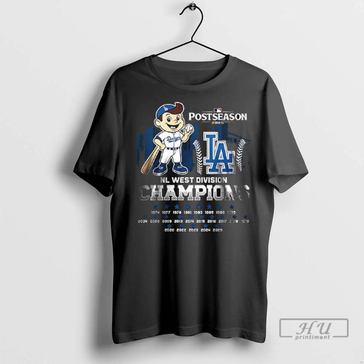 Officials Los Angeles Dodgers 2025 Nl West Champions Name Roster Mascot T Shirts