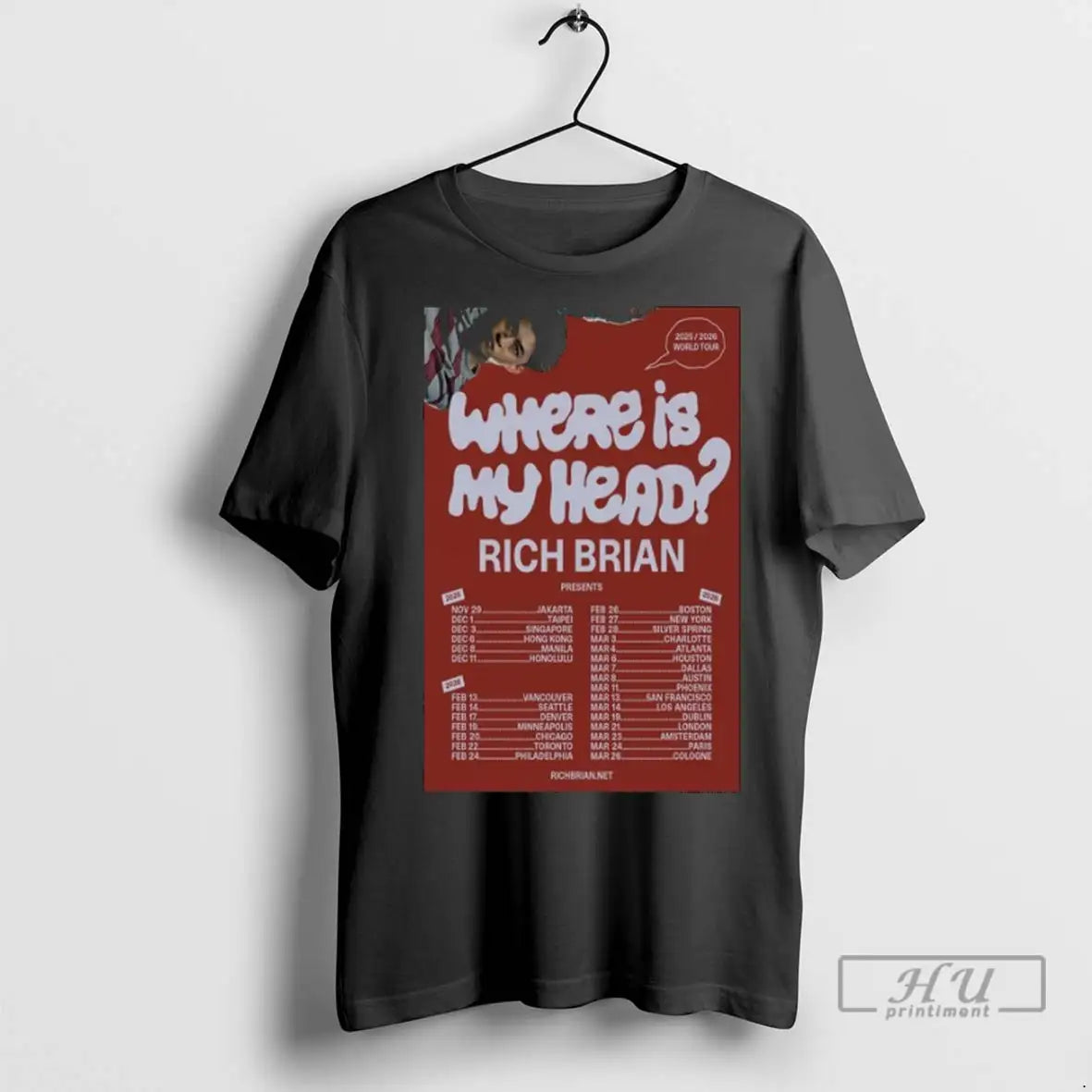 Officials Rich Brian Where Is My Head World Tour 2025 2026 Dates T Shirts