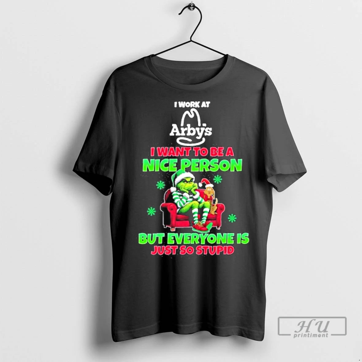 Officials Santa Grinch I Work At Arbys Logo I Want To Be A Nice Person