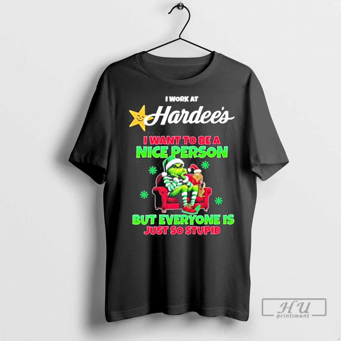 Officials Santa Grinch I Work At Hardees Logo I Want To Be A Nice Person