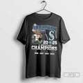 Officials Seattle Mariners 2025 Al West Division Champions Mascot 2 Sided T Shirts