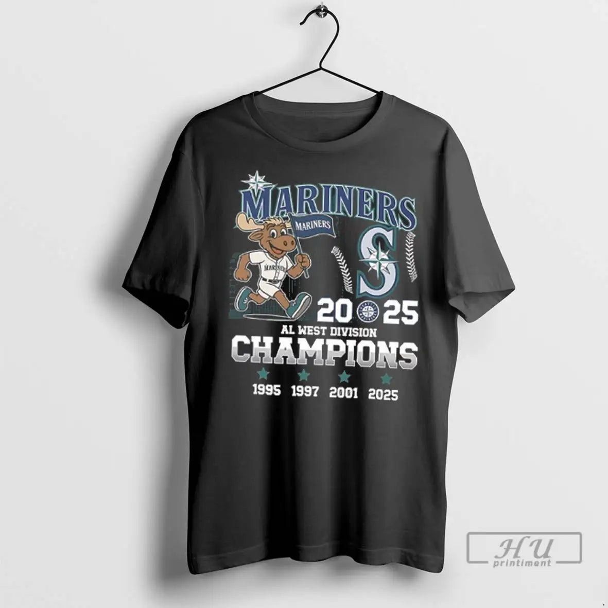Officials Seattle Mariners 2025 Al West Division Champions Mascot 2 Sided T Shirts