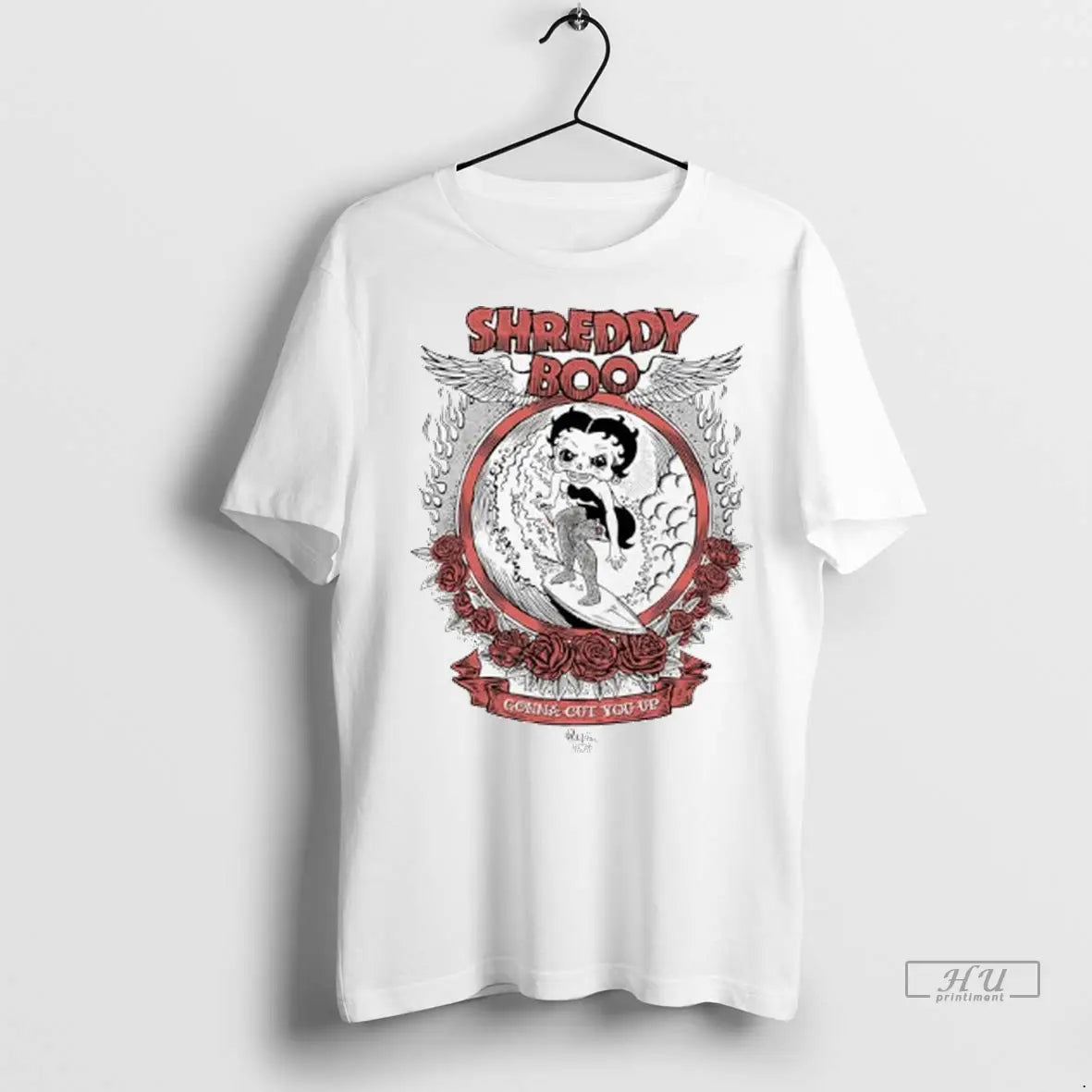 Officials Shreddy Boo Gonna Cut You Up Wreath Of Red Roses Ladies T Shirts