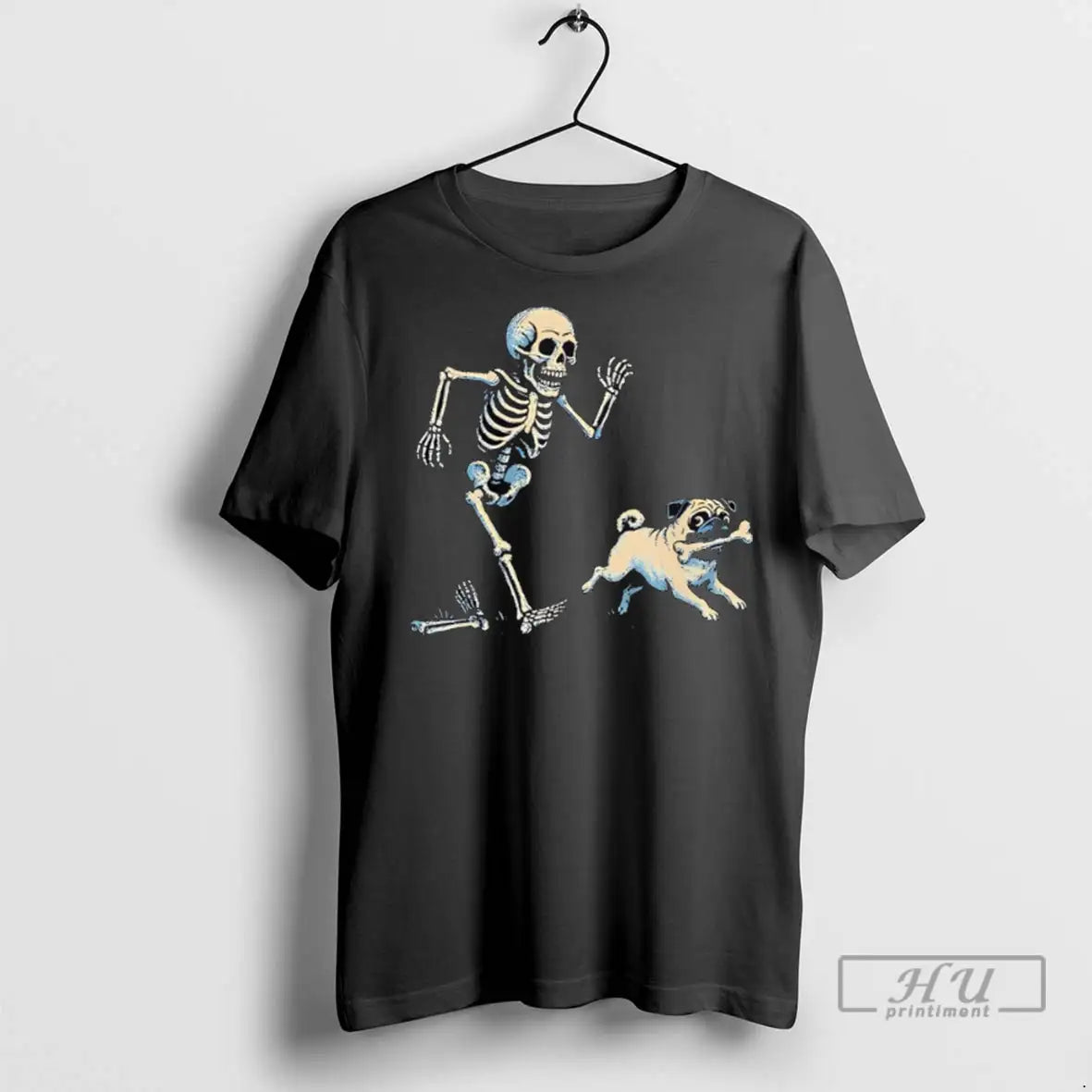 Officials Skeleton Chasing Pug Halloween Dog Mom Pug T Shirts