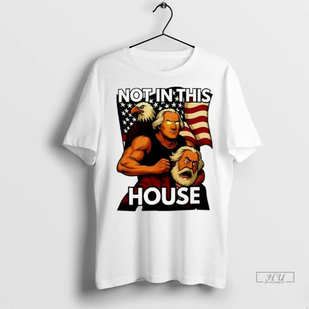 Officials Not In This House George Washington Holding Karl Marx Eagle Flag Ladies T Shirts