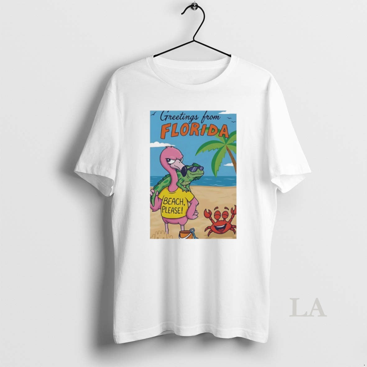 Original Greetings From Florida Pink Flamingo Iguana Beach Please Happy Crab
