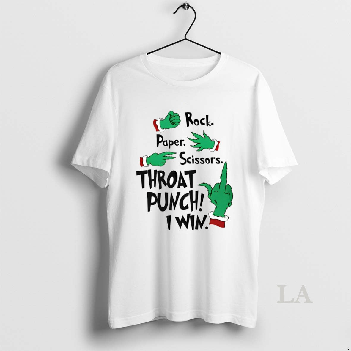 Original Grinch Hand Rock Paper Scissors Throat Punch I Win Circle