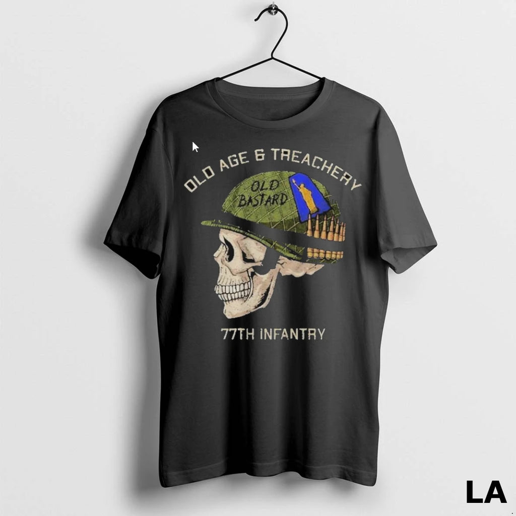 Original The Fat Electrician Old Age And Treachery 77th Infantry Man Club Old Bastard Skull