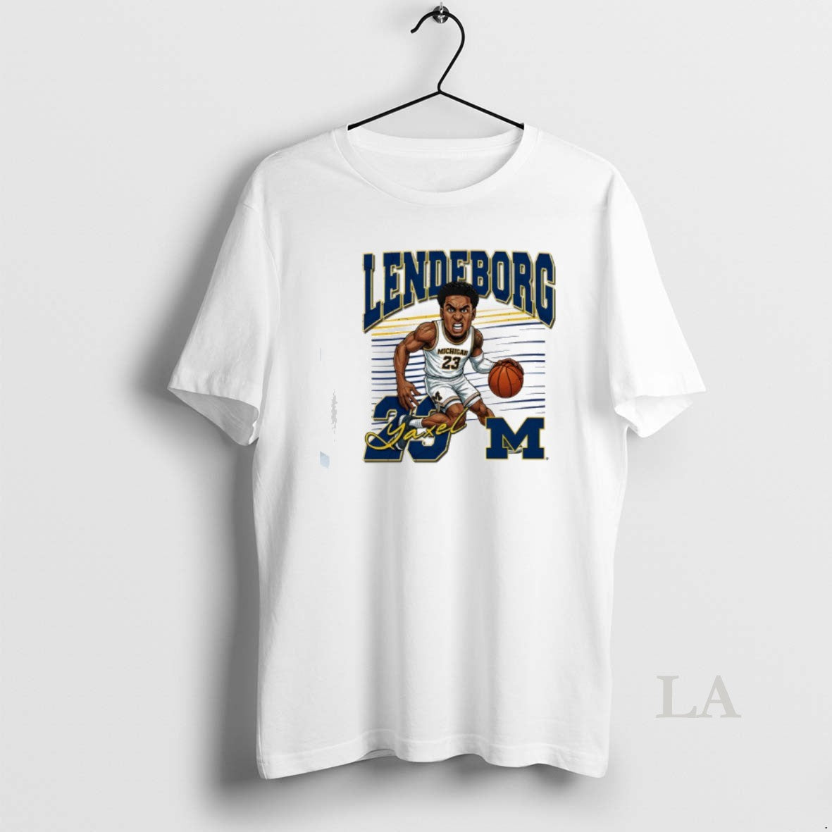 Original Valiant University Of Michigan Basketball Yaxel Lendeborg Caricature