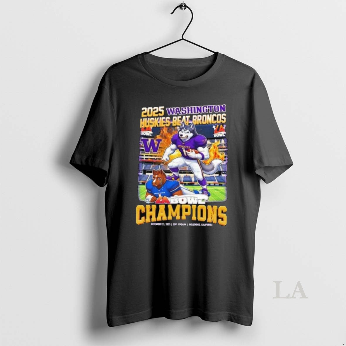 Original Washington Huskies Beat Broncos 2025 La Bowl Champions Mascot Long Sleve