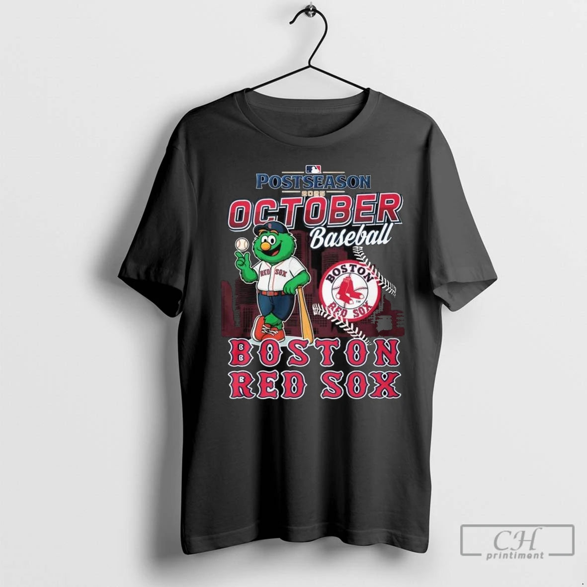 Postseason 2025 October Baseball Mascot Boston Red Sox Skyline Long Sleve T Shirts