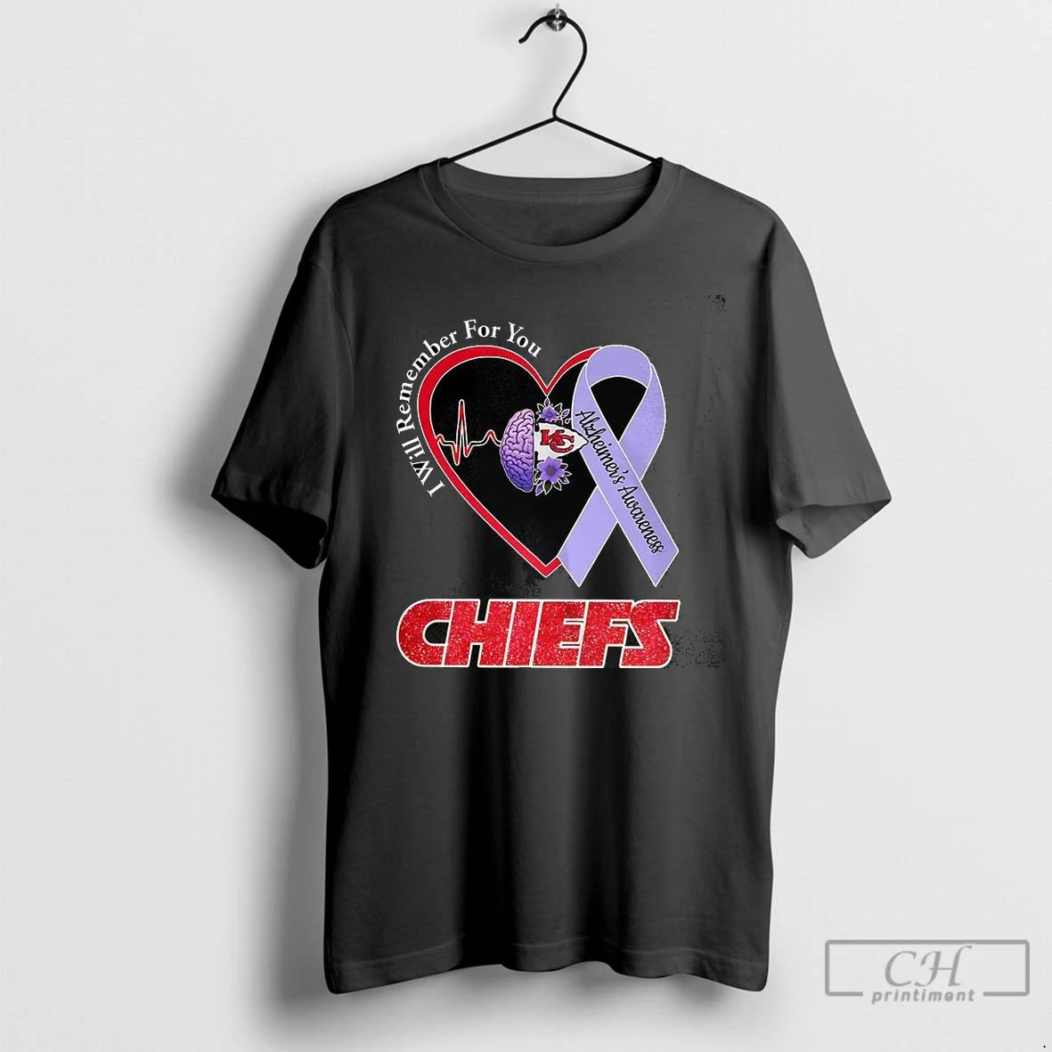 Premium I Will Remember For You Alzheimers Awareness Kansas City Chiefs Heart Purple Ribbon