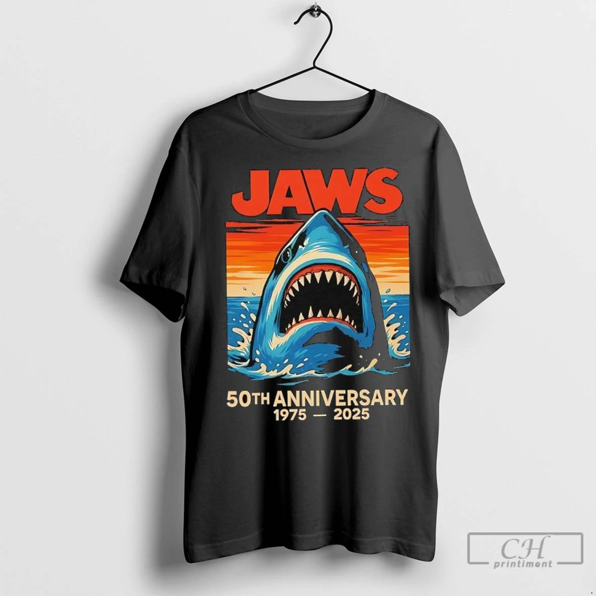 Premium Jaws Movie Vintage 50th Anniversary 1975 2025 T Shirts