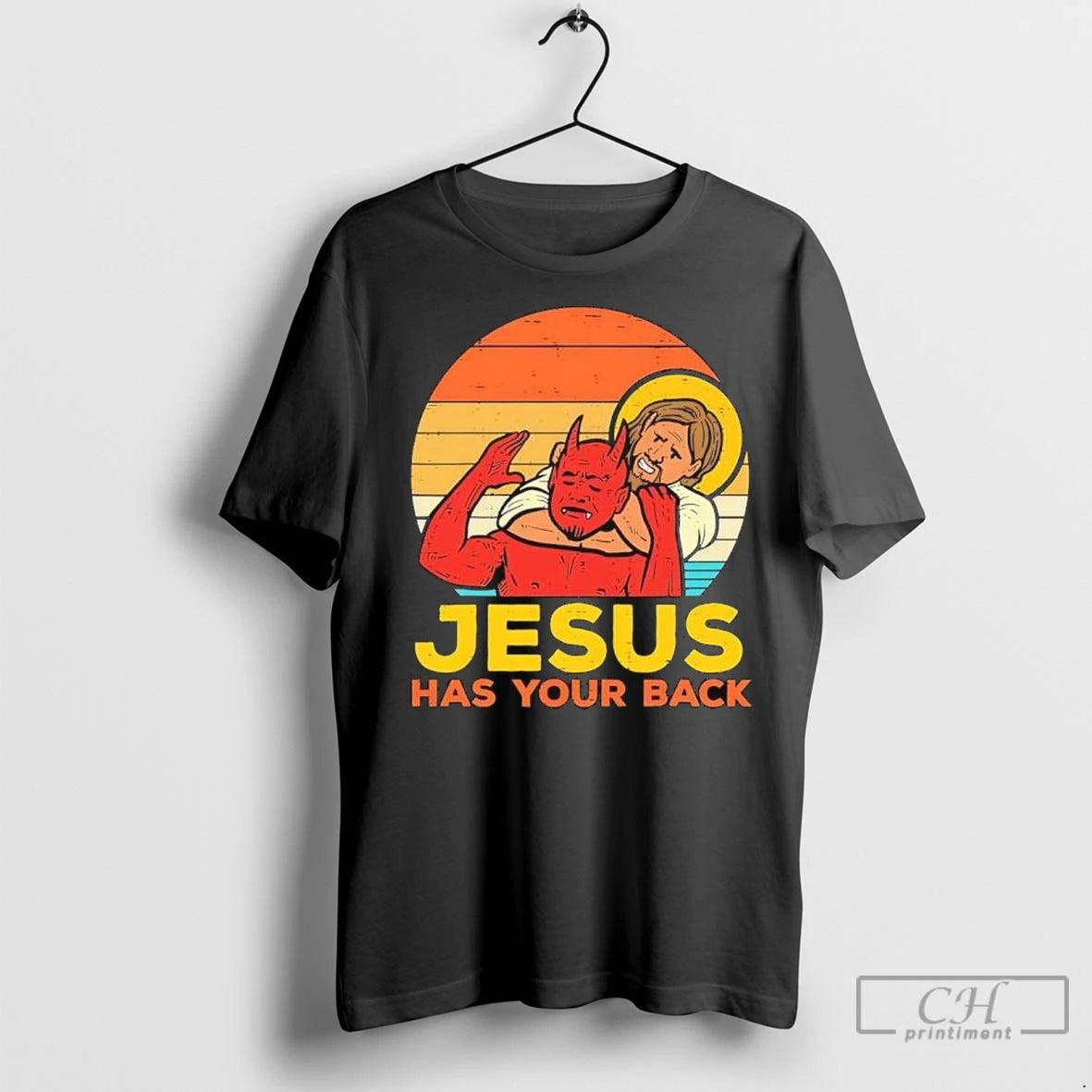 Premium Jesus Has Your Back Santa Devil Vintage Graphic T Shirts