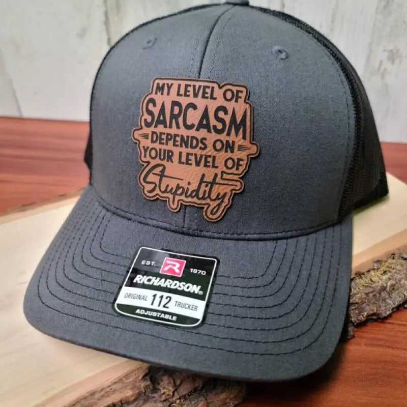 Leather Patch Trucker Hat Sarcasm Funny Print Trucker Hat