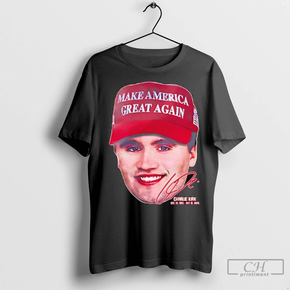 Premium Rest In Peace Charlie Kirk Signature Face Hat With Make America Great Again Ladies