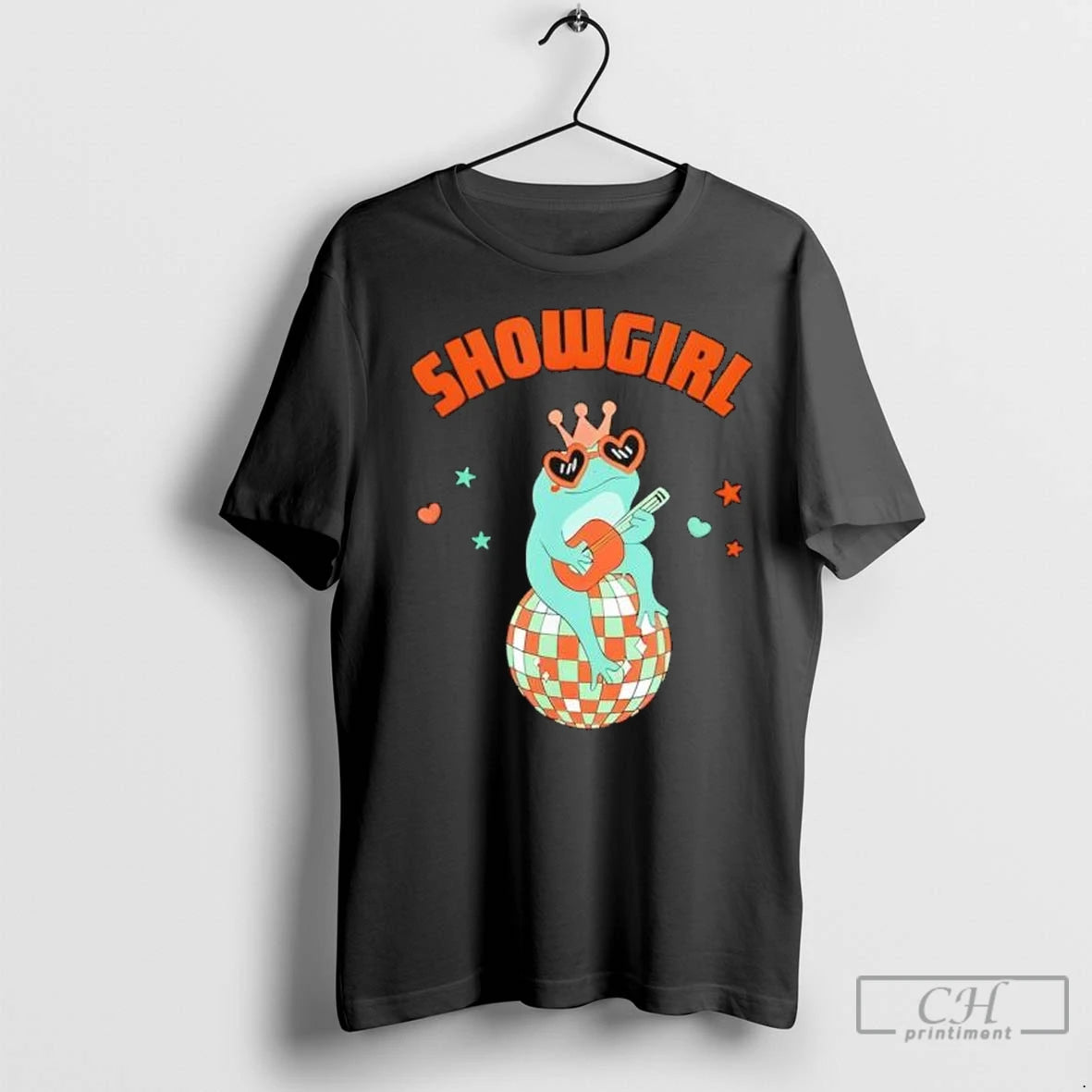 Premium Showgirl Frog Playing Guitar On A Mirror Ball T Shirts