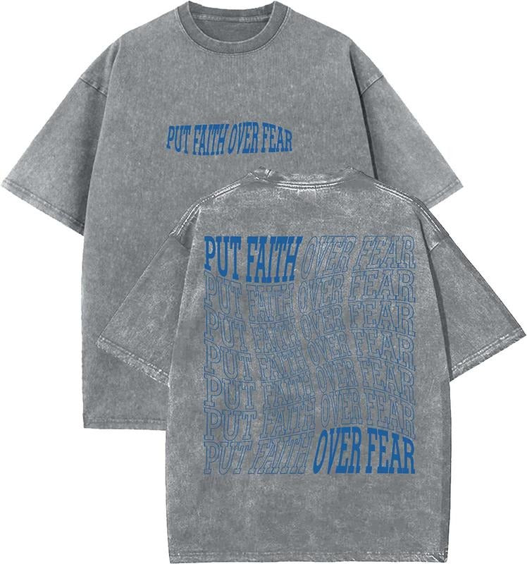 Put Faith Over Fear Washed Christian Vintage 90s Top Womenswear Cotton Mineral Color