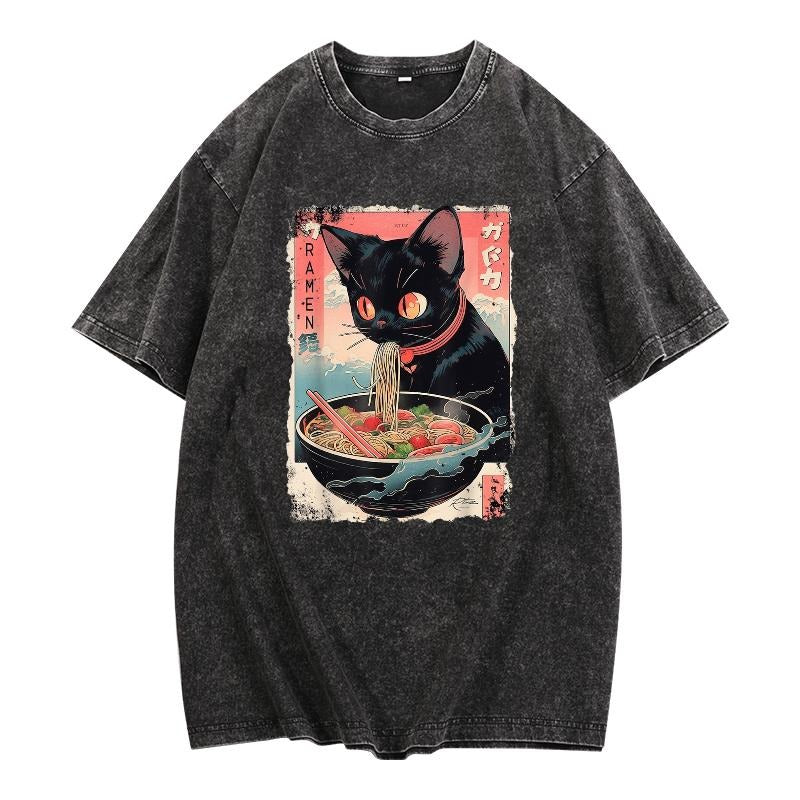 " Washed WB Shield Lightsaber Brand Shirt WB Shield WB Shield Black Cat Eating Ramen Gunpla Brand Japanese Typography Enhanced WB Shield Distressed Washed Finish"