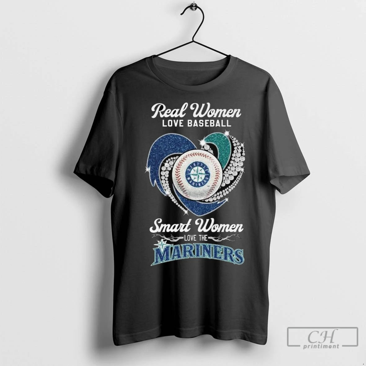 Real Women Love Baseball Smart Women Love The Seattle Mariners Diamond Heart 2025 Long Sleve