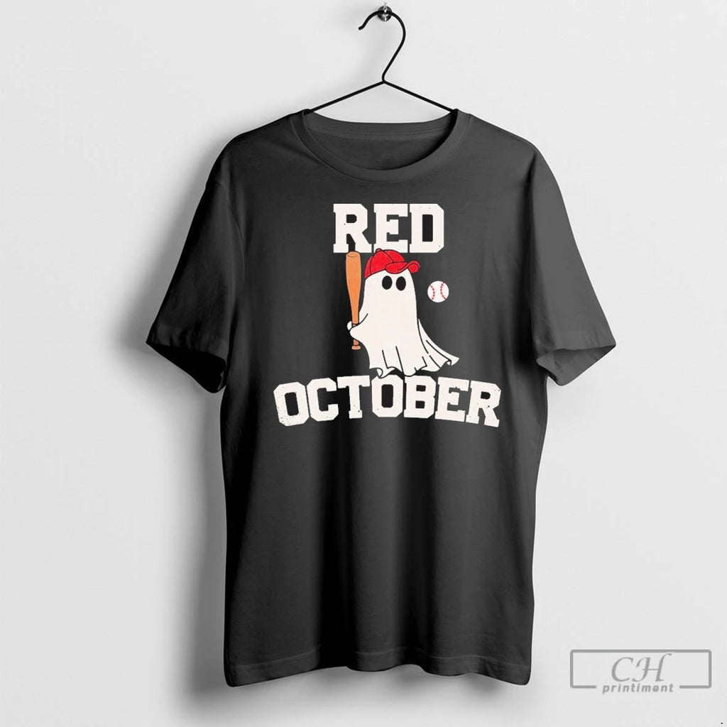 Red October Halloween Ghost Playing Baseball T Shirts