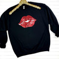 Red Sequin Lips Patch BLACK