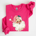 Retro Santa Pink Sparkles Vintage Winter Snow Xmas Crew Neck