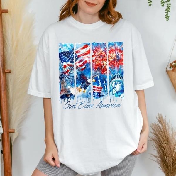 [SALE UP 60%] God Bless America 4th July & Christian Patriotic USA Flag Brushstroke Independence Day Faith Shirt