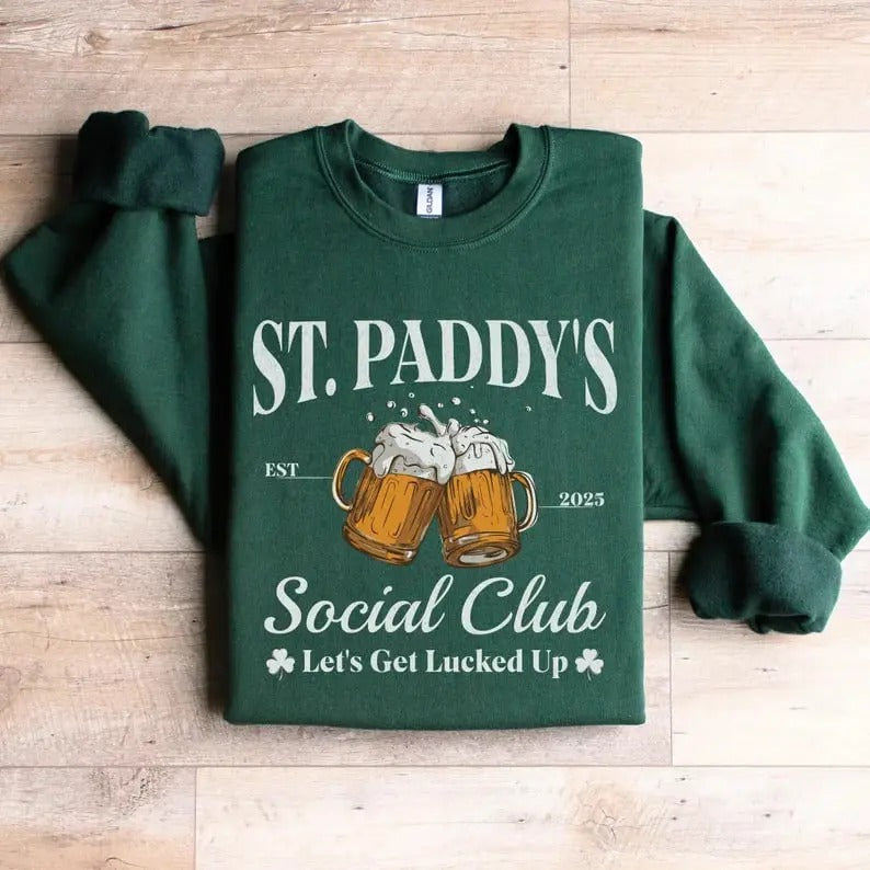 ST.Paddy'S Socical Club Shirt Saint Patricks Day Drinking Team 2025 St Patrick'S Day Retro Shamrock Irish St Paddys Pub Group Matching Beer Lover Shirt Bartender Patrick'S Day
