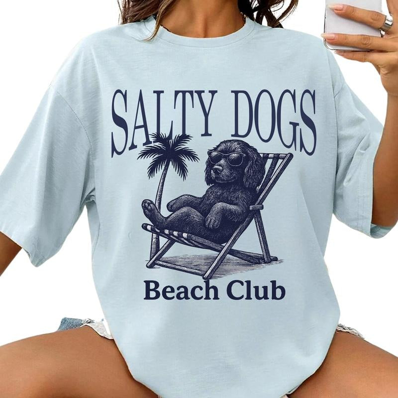Salty Dogs Beach Club Boykin Spaniel Shirt ~ Relaxed Fit Printed USA Womenswear Casual Comfort Cotton Top Athletic Boho Chic