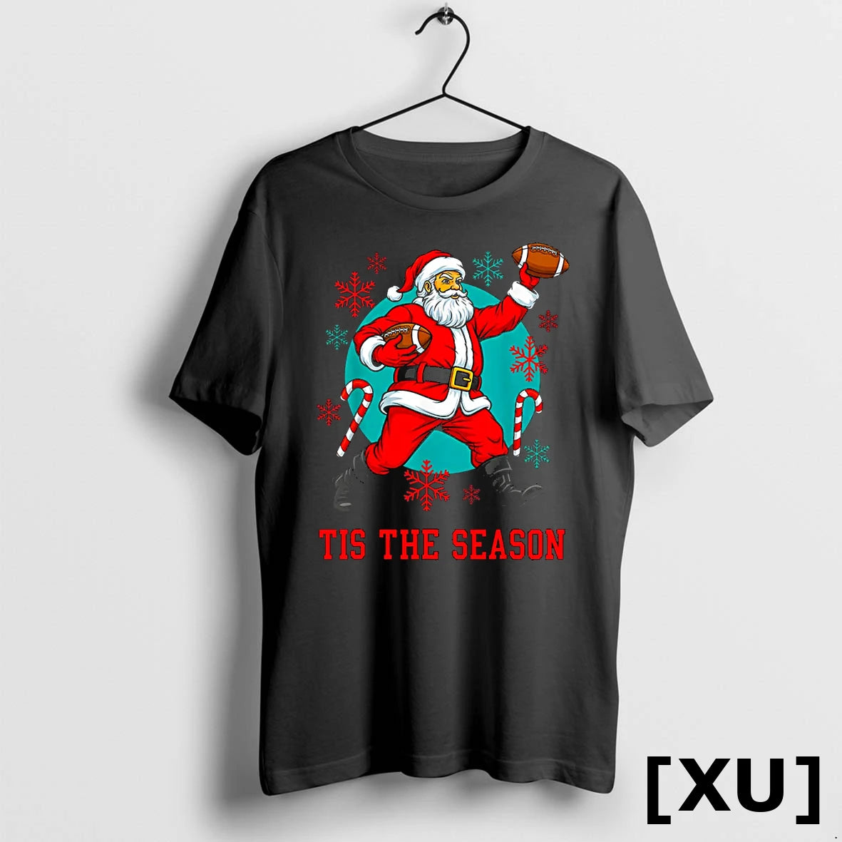Santa Playing American Football Ugly Christmas Tshirts Sweater