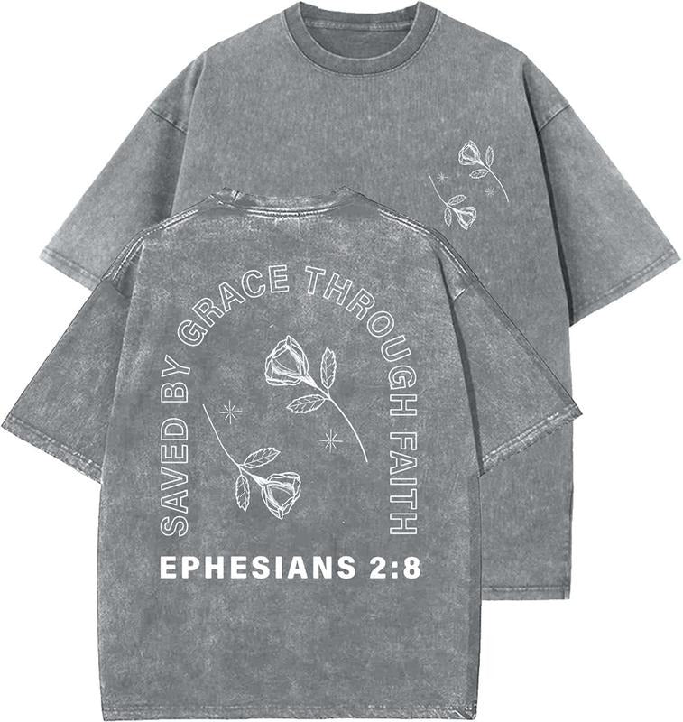 Saved Grace Through Faith Washed Christian Vintage 90s Top Womenswear Cotton Mineral Color