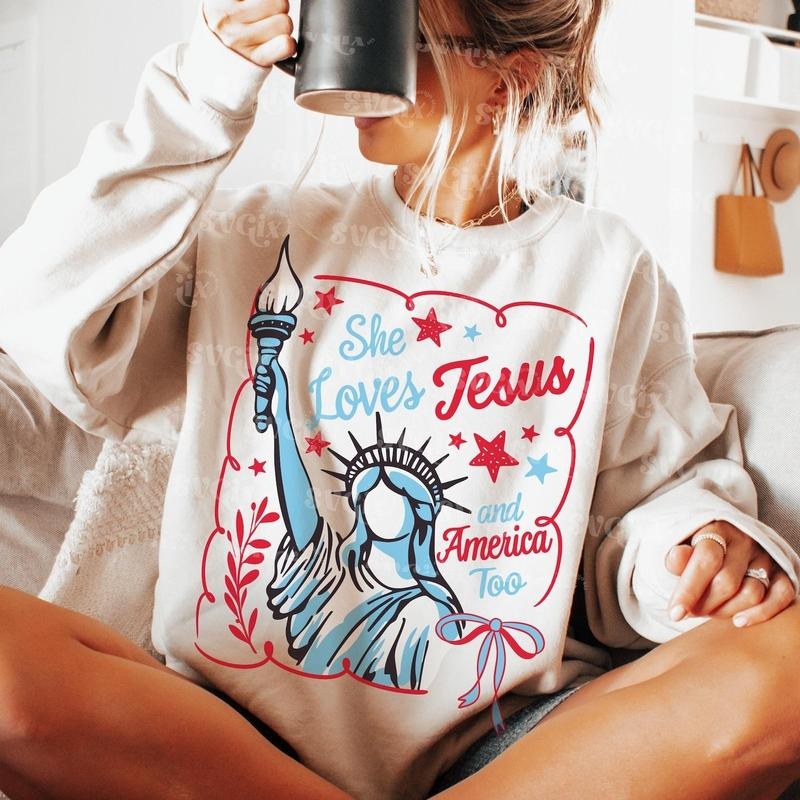 She Loves Jesus America Too 4th July Faith Shirt Christian 4th July America Needs Jesus Statue Liberty Shirt