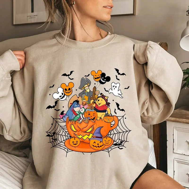 Spooky Halloween Pooh Retro Cute Characters Shirt Scary Pumpkin Pooh Friends Shirt Friends