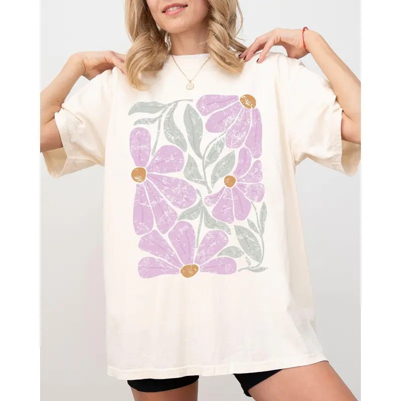 Summery Abstract Flowers Boho Floral Summer Gardening Festival Nature Shirt Comfort Color