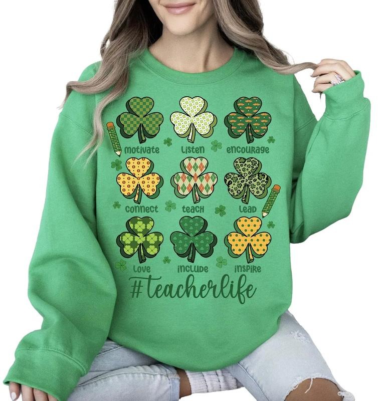 Teacher St.Patrick'S Teach Love Inspire Lucky Shirt Teacher Teacher Shirt St Patrick'S Day Patrick'S Day Long Sleeve